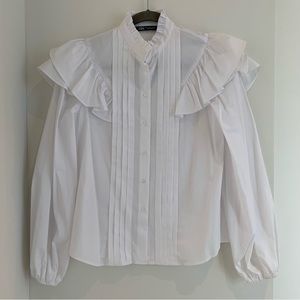ZARA white shirt with ruffles size S. Made in Morocco.